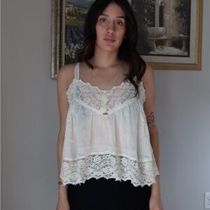 Free People Kayla Lace Trim Cotton Camisole Cami Top